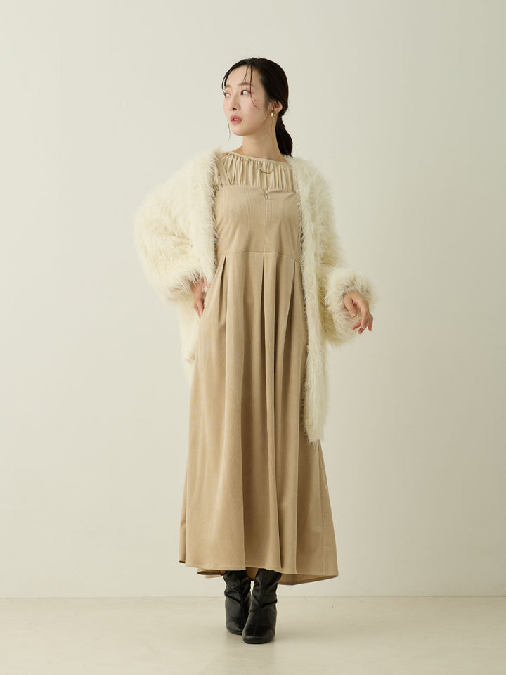 [Maternity/Nursing Wear] Corduroy Jumper Skirt, Beige