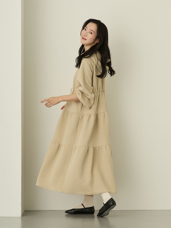 [Maternity/Nursing Wear] Quilted Parka Dress, Beige