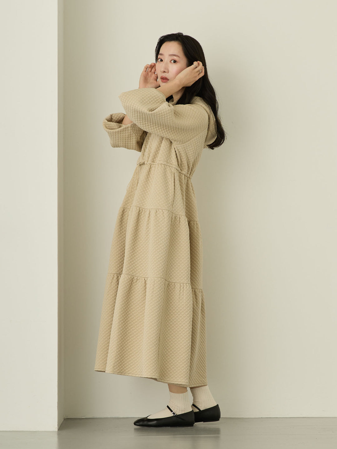 [Maternity/Nursing Wear] Quilted Parka Dress, Beige