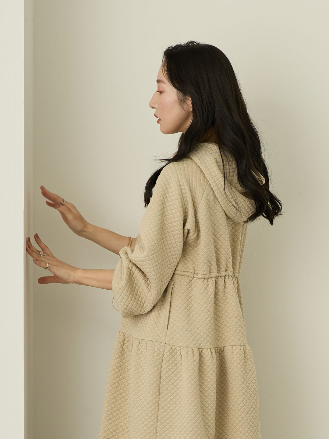 [Maternity/Nursing Wear] Quilted Parka Dress, Beige