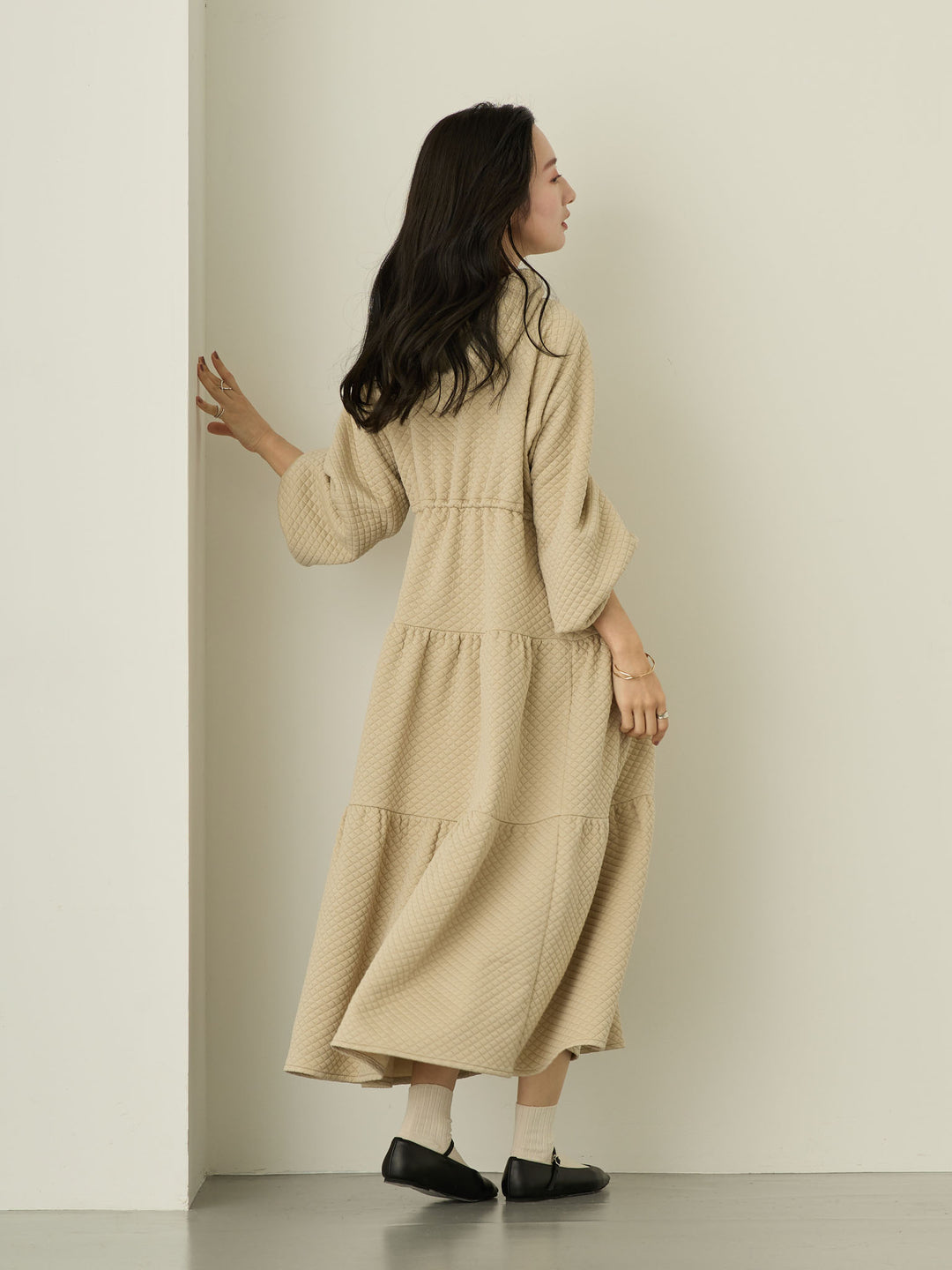 [Maternity/Nursing Wear] Quilted Parka Dress, Beige