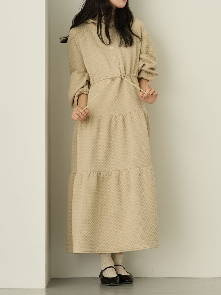 [Maternity/Nursing Wear] Quilted Parka Dress, Beige