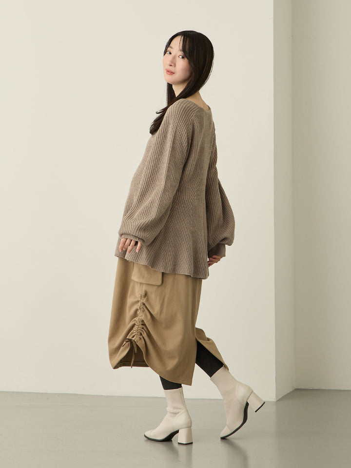 【マタニティ・産後】フリースカーゴスカート Beige