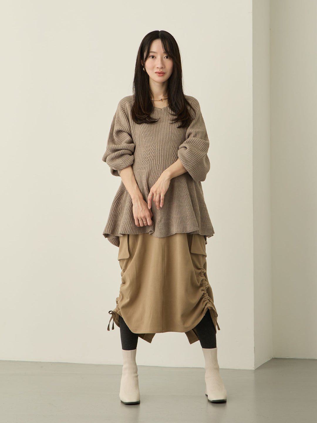 【マタニティ・産後】フリースカーゴスカート Beige