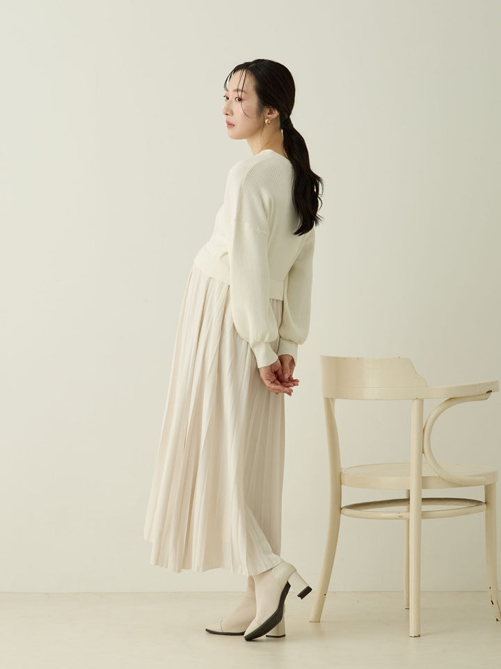 [Maternity/Nursing Wear] Knit Docking Pleated Dress Ecru