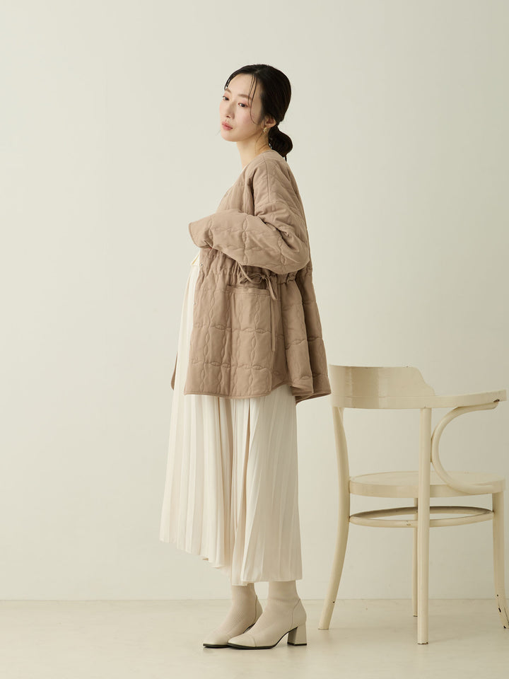 [Maternity/Nursing Wear] Knit Docking Pleated Dress Ecru