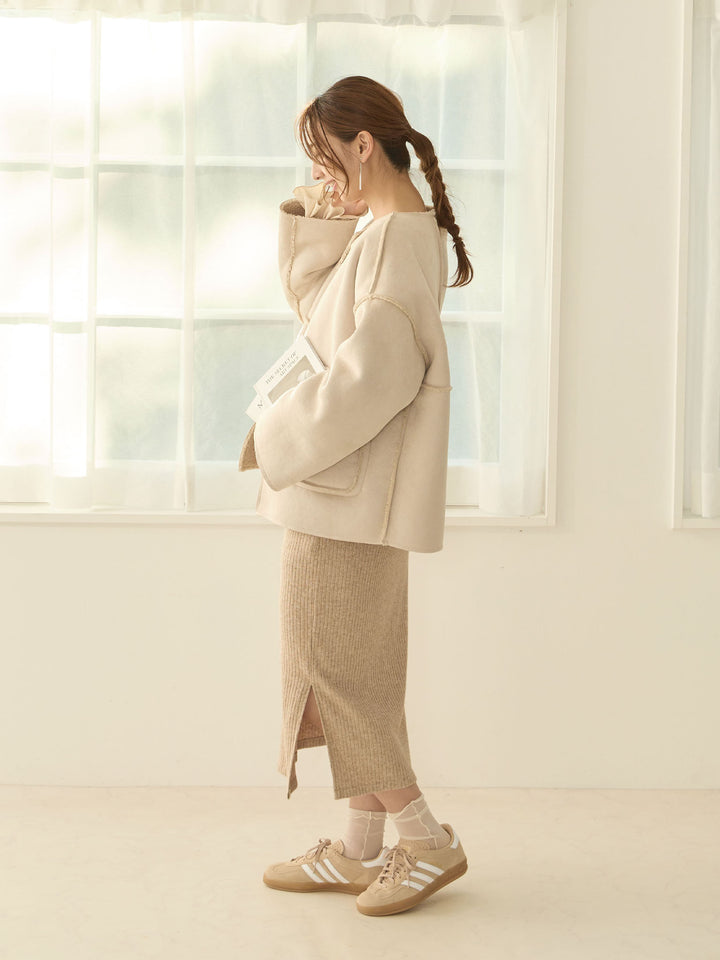 [Maternity/Nursing Clothes] Simple rib knit tight skirt Beige