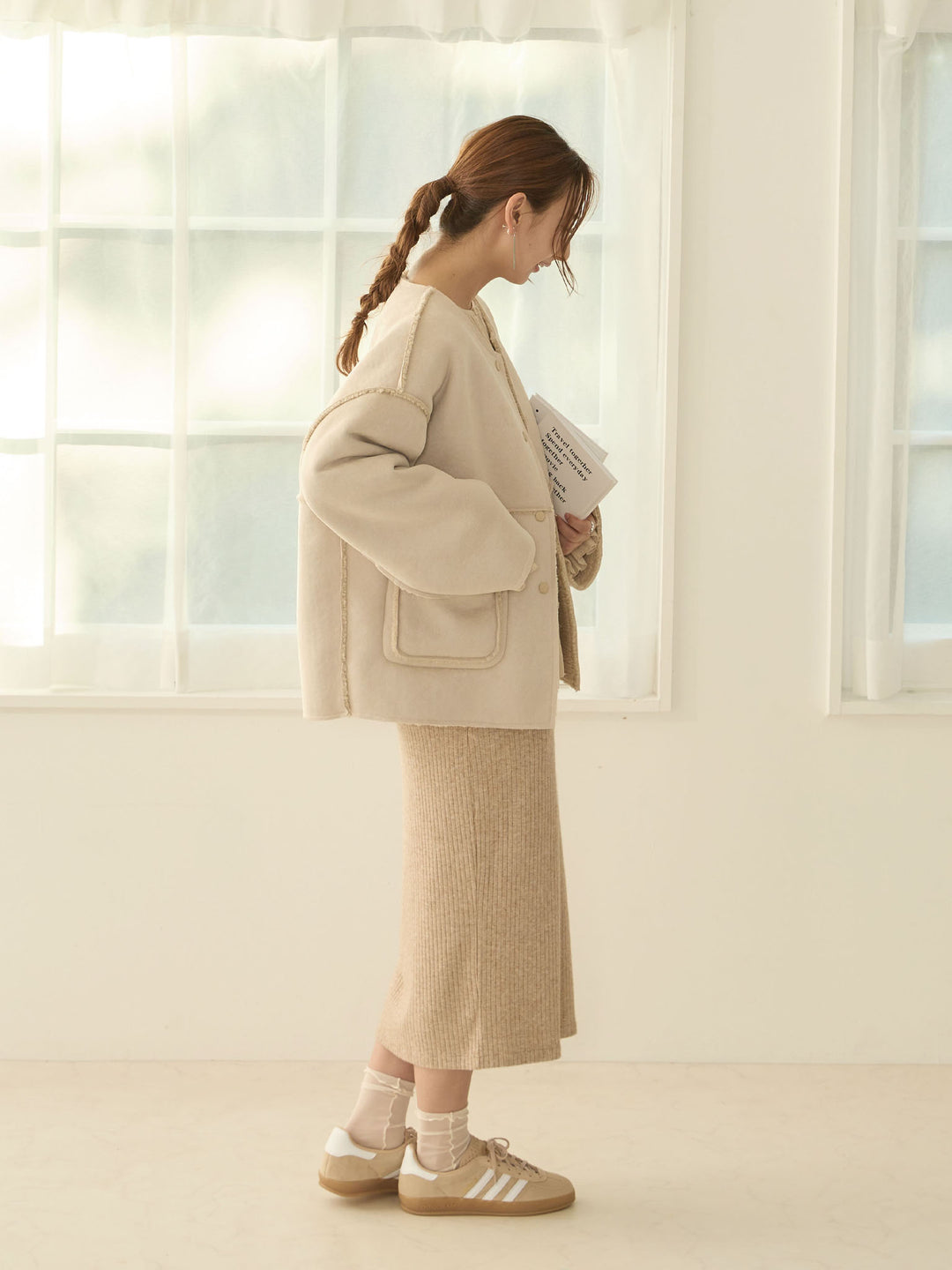 【マタニティ・産後】リバーシブルボアダッカー付きジャケット Beige