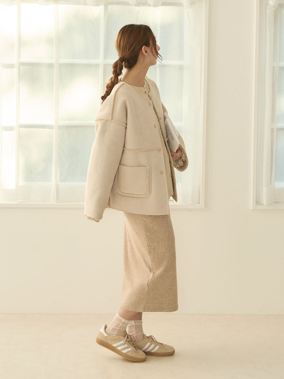 [Maternity/Nursing Clothes] Simple rib knit tight skirt Beige