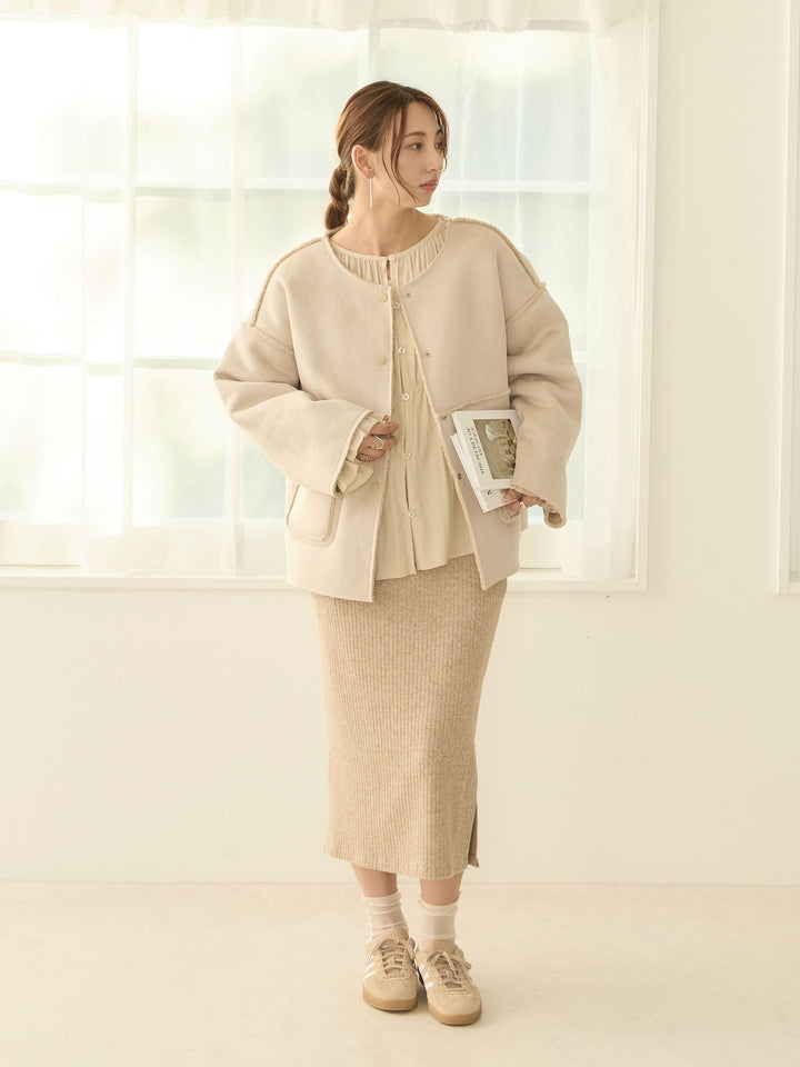 [Maternity/Nursing Clothes] Simple rib knit tight skirt Beige