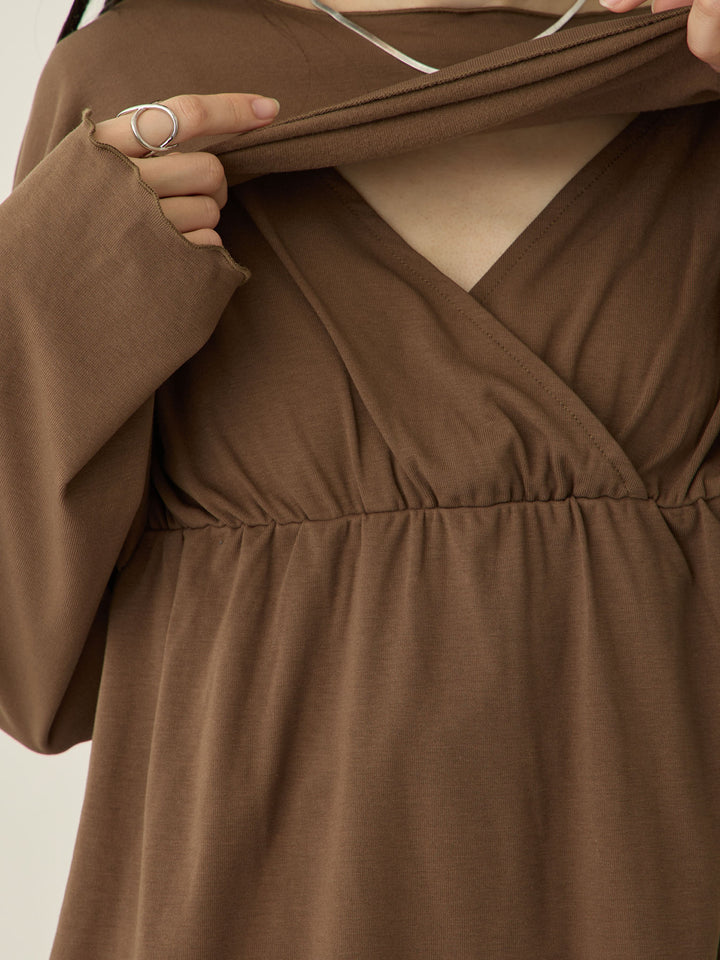 [Maternity/Nursing Wear] Fleece-lined Long T-shirt, Ivory