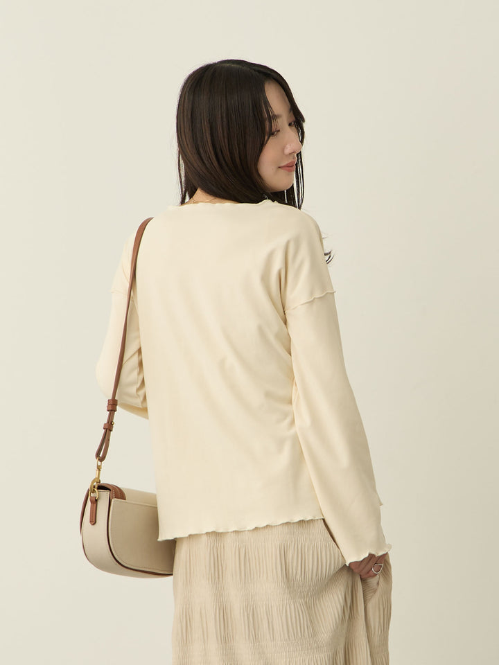 [Maternity/Nursing Wear] Fleece-lined Long T-shirt, Ivory