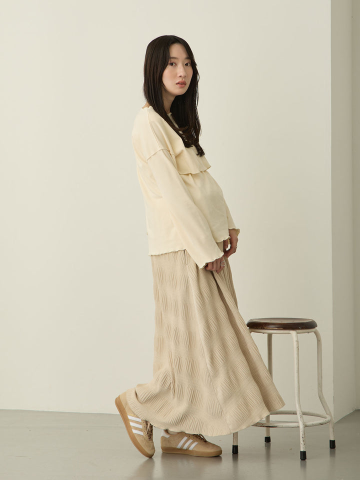 [Maternity/Nursing Wear] Fleece-lined Long T-shirt, Ivory