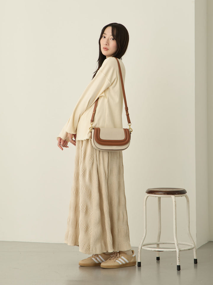 [Maternity/Nursing Wear] Fleece-lined Long T-shirt, Ivory