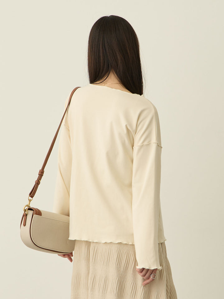 [Maternity/Nursing Wear] Fleece-lined Long T-shirt, Ivory