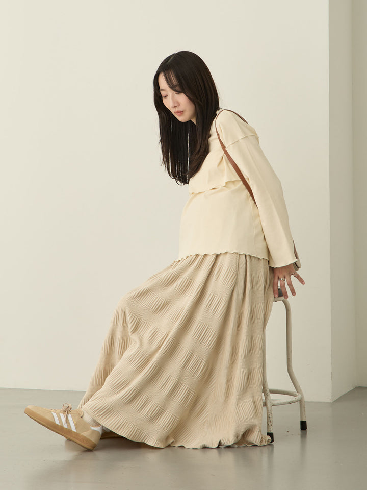 [Maternity/Nursing Wear] Fleece-lined Long T-shirt, Ivory