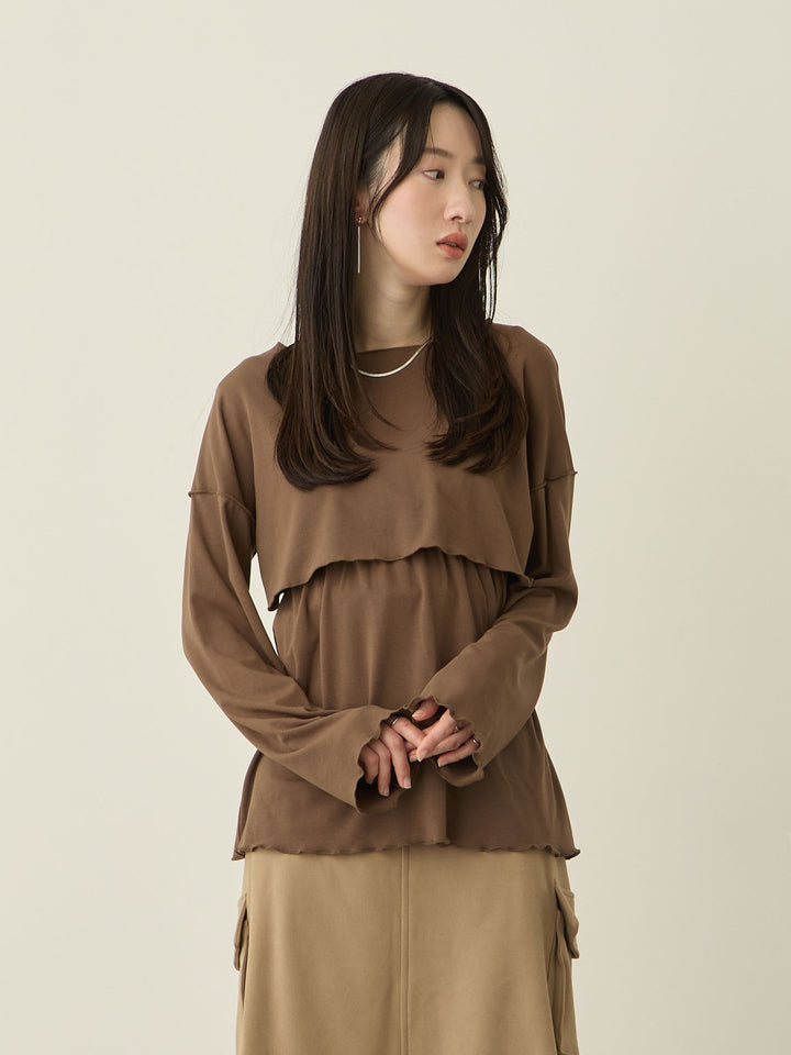 【マタニティ・授乳服】裏起毛ロングTシャツ Brown