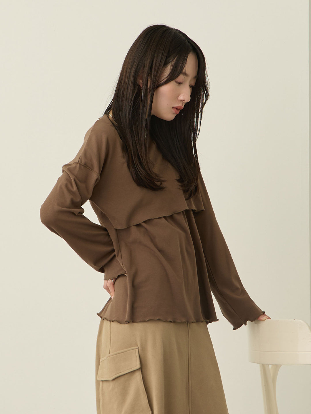 【マタニティ・授乳服】裏起毛ロングTシャツ Brown