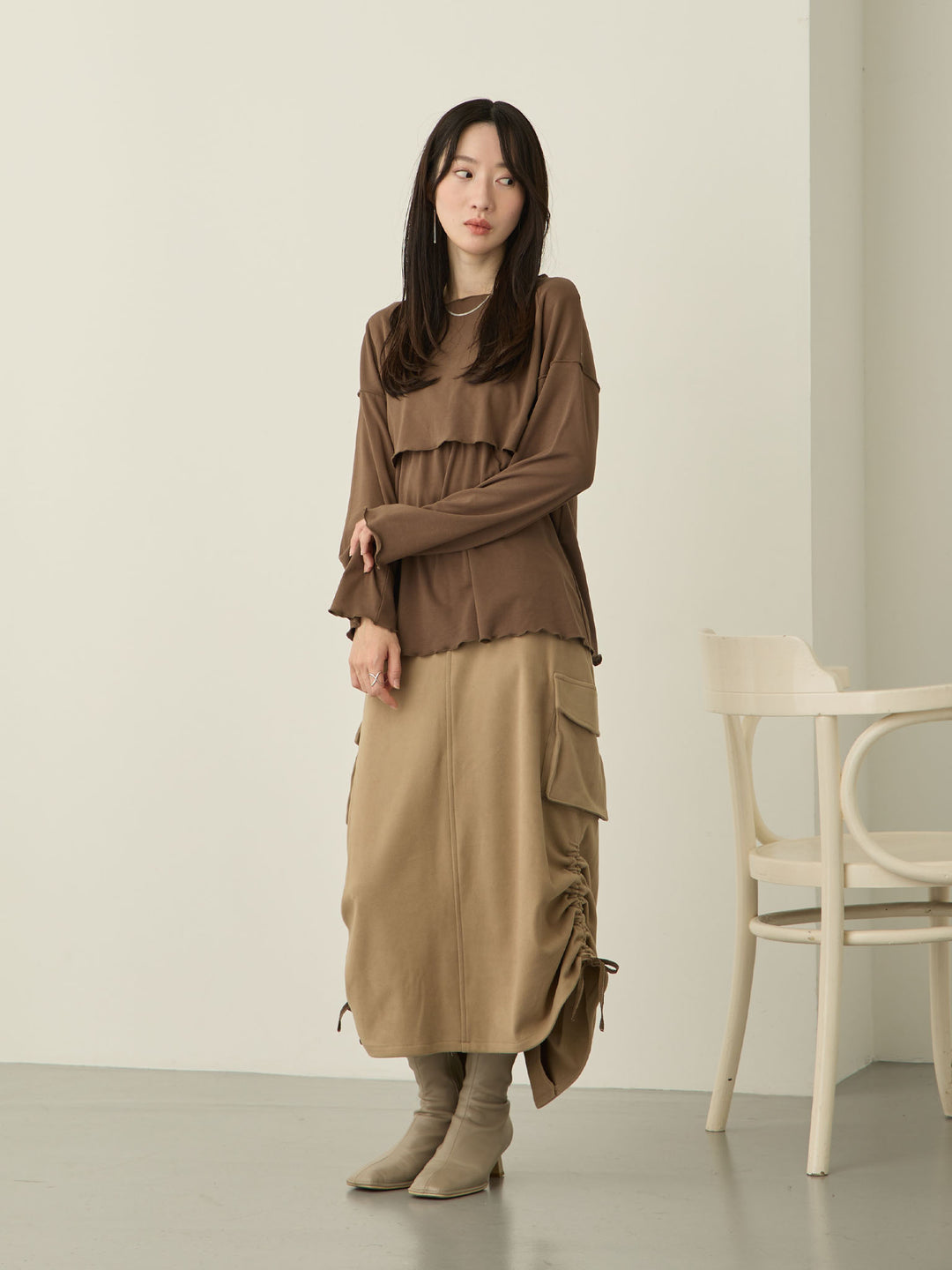 【マタニティ・産後】フリースカーゴスカート Beige