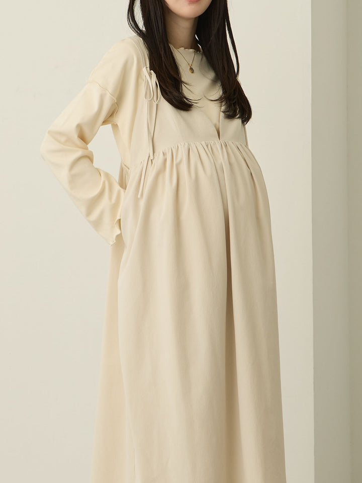 [Maternity/Nursing Wear] Fleece-lined Long T-shirt, Ivory