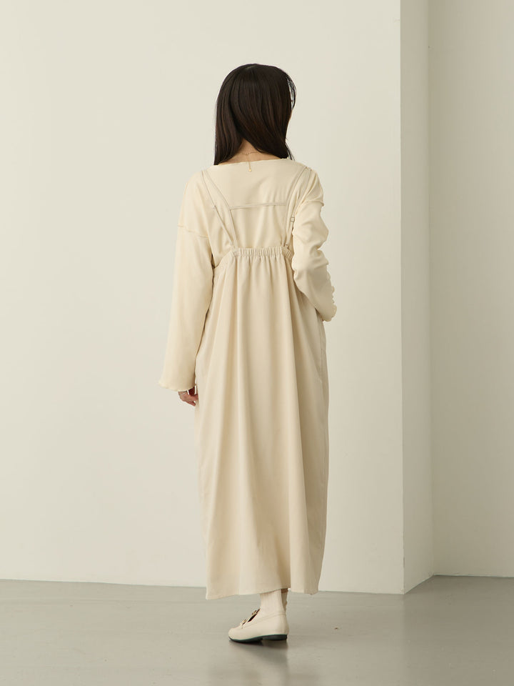 [Maternity/Nursing Wear] Fleece-lined Long T-shirt, Ivory