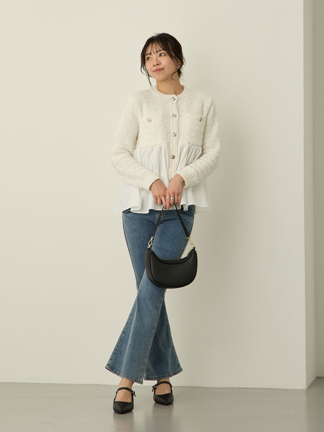 [Maternity/Postpartum] Stretch flare denim pants Blue