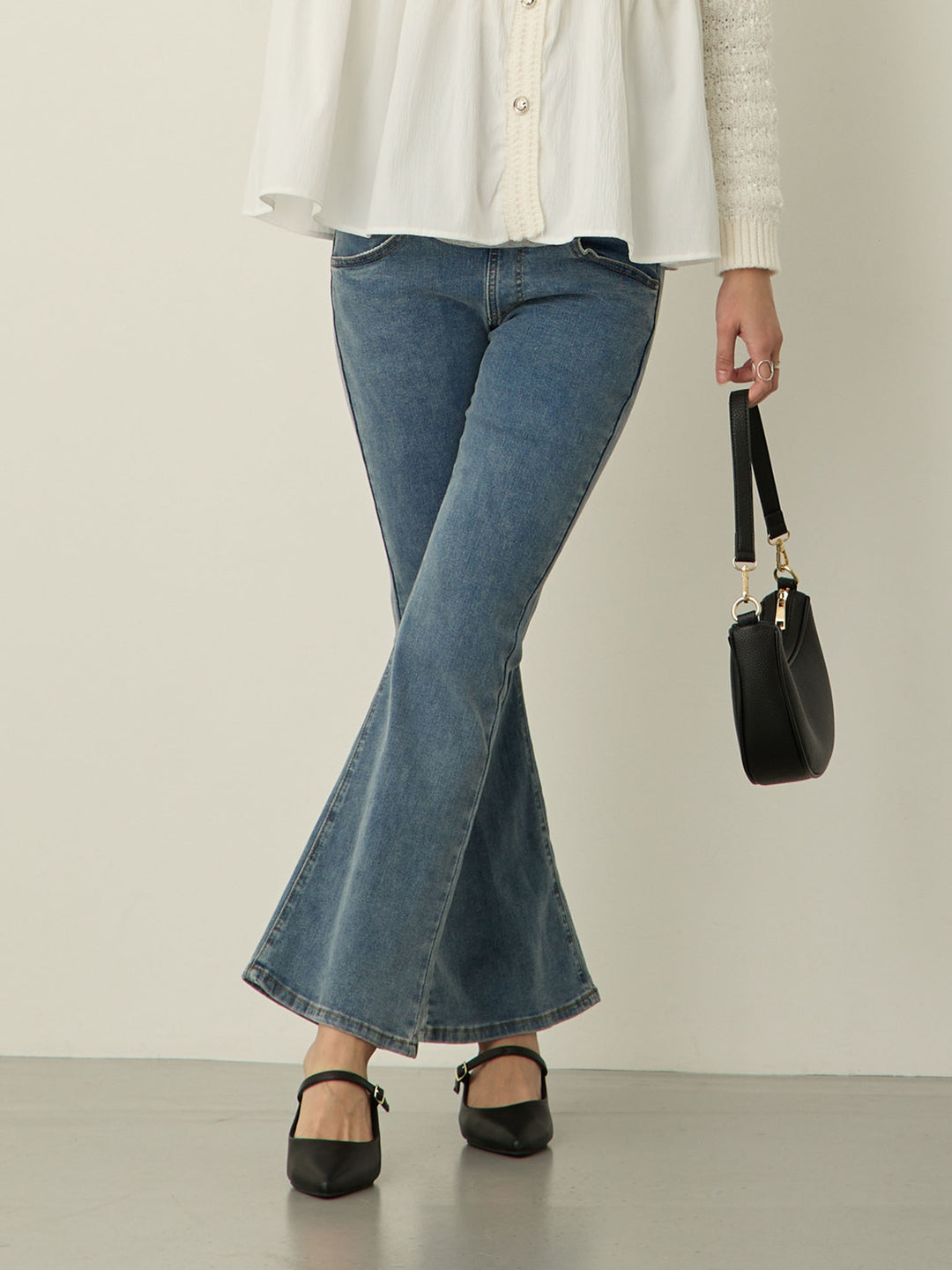 [Maternity/Postpartum] Stretch flare denim pants Blue