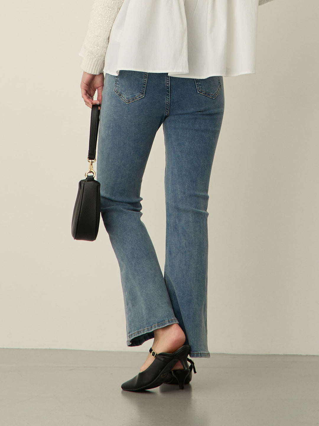 [Maternity/Postpartum] Stretch flare denim pants Blue