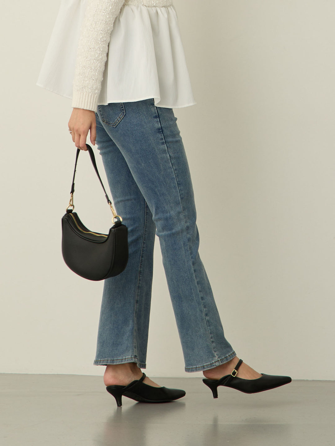 [Maternity/Postpartum] Stretch flare denim pants Blue