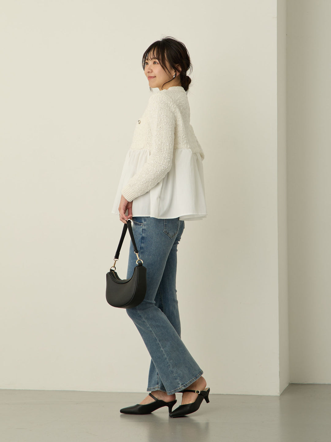 [Maternity/Postpartum] Stretch flare denim pants Blue