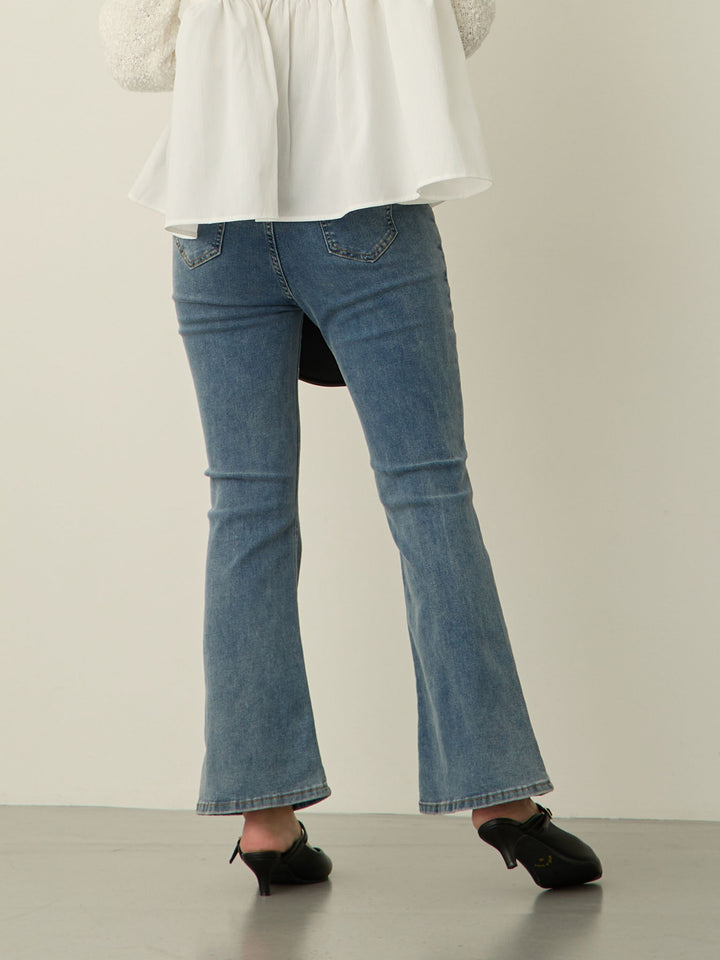 [Maternity/Postpartum] Stretch flare denim pants Blue