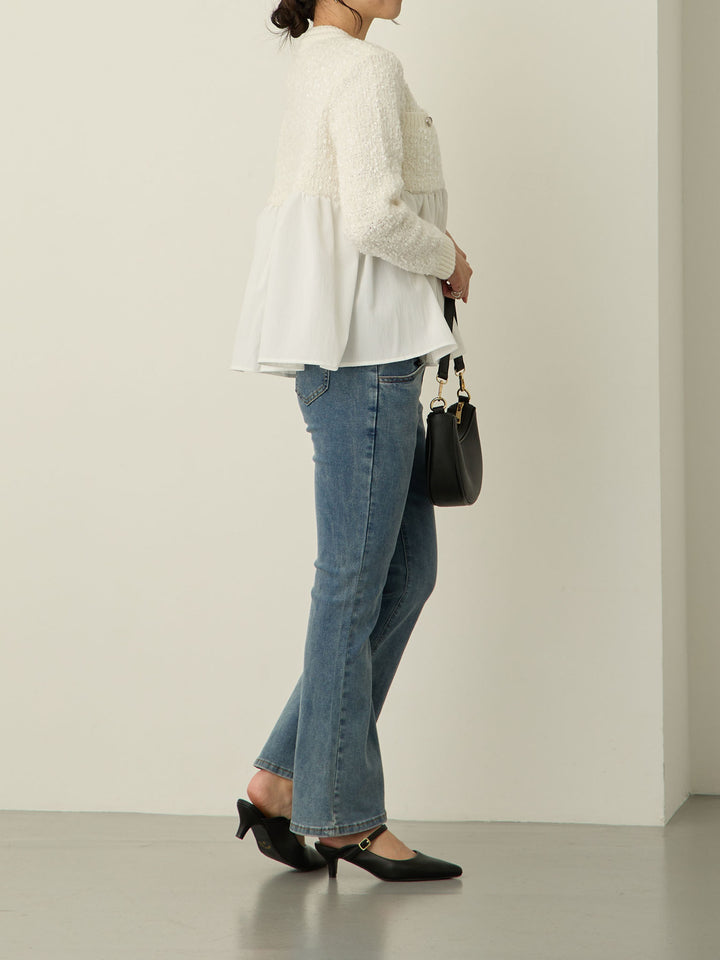 [Maternity/Postpartum] Stretch flare denim pants Blue