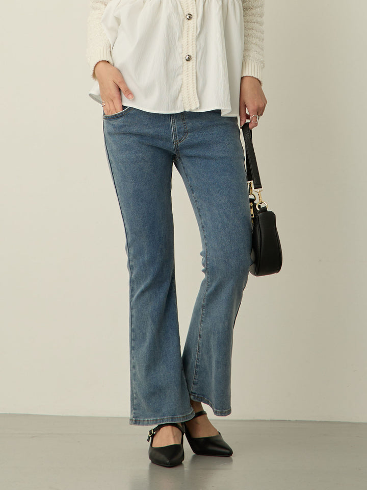 [Maternity/Postpartum] Stretch flare denim pants Blue