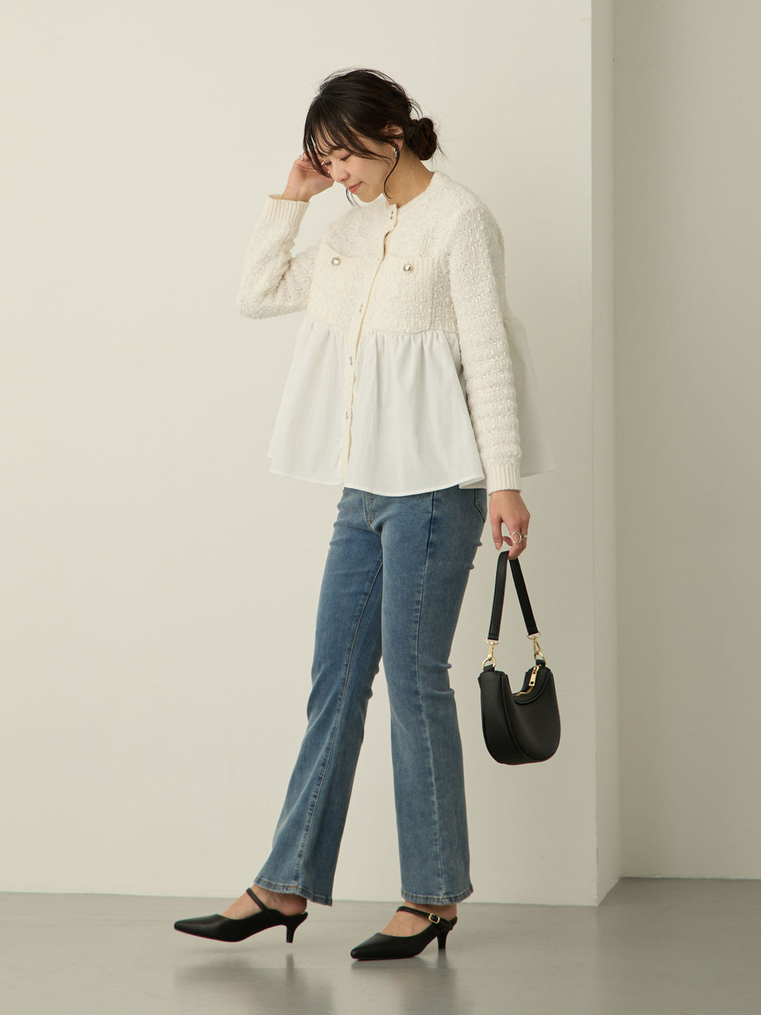 [Maternity/Postpartum] Stretch flare denim pants Blue