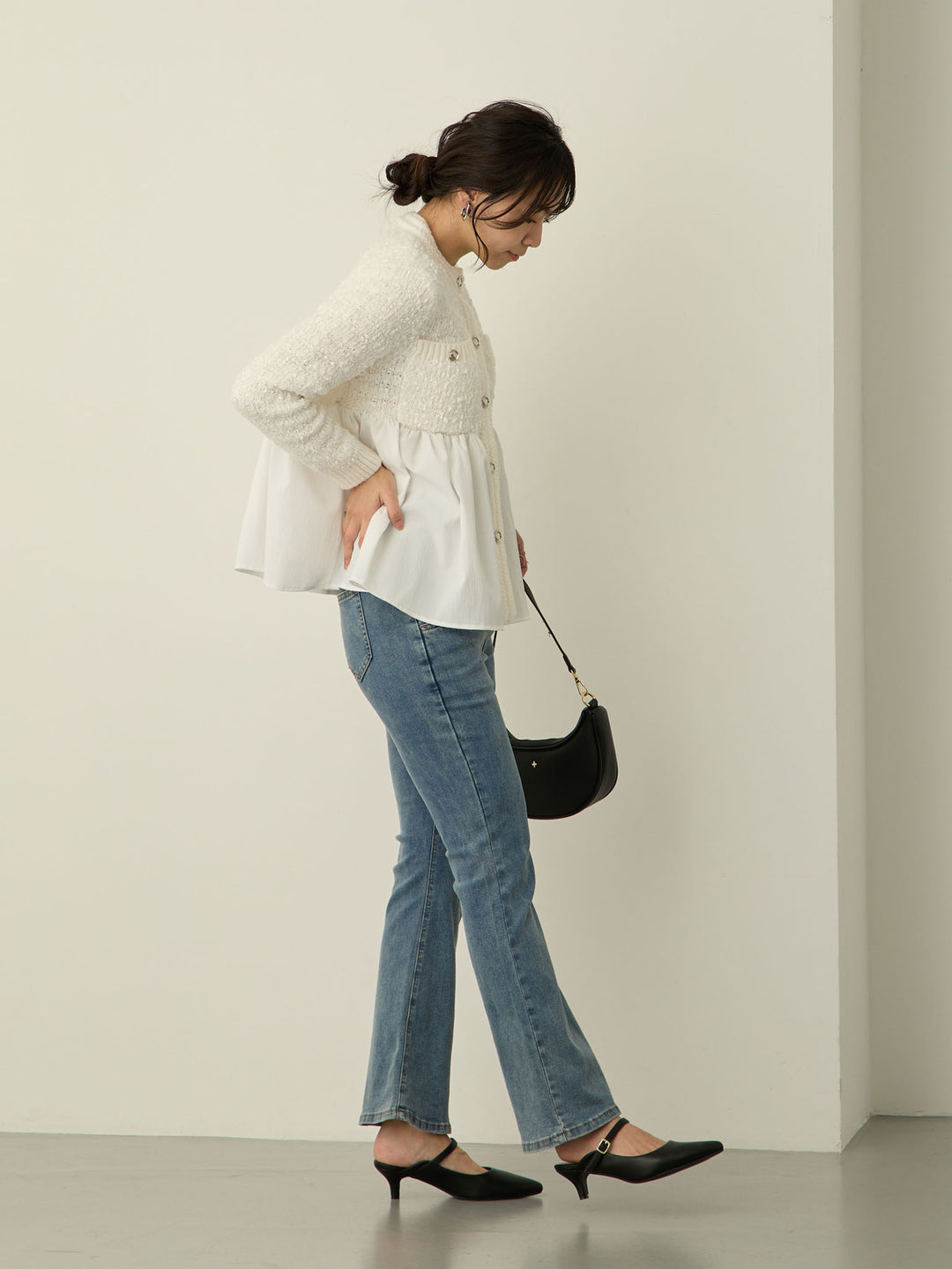 [Maternity/Postpartum] Stretch flare denim pants Blue