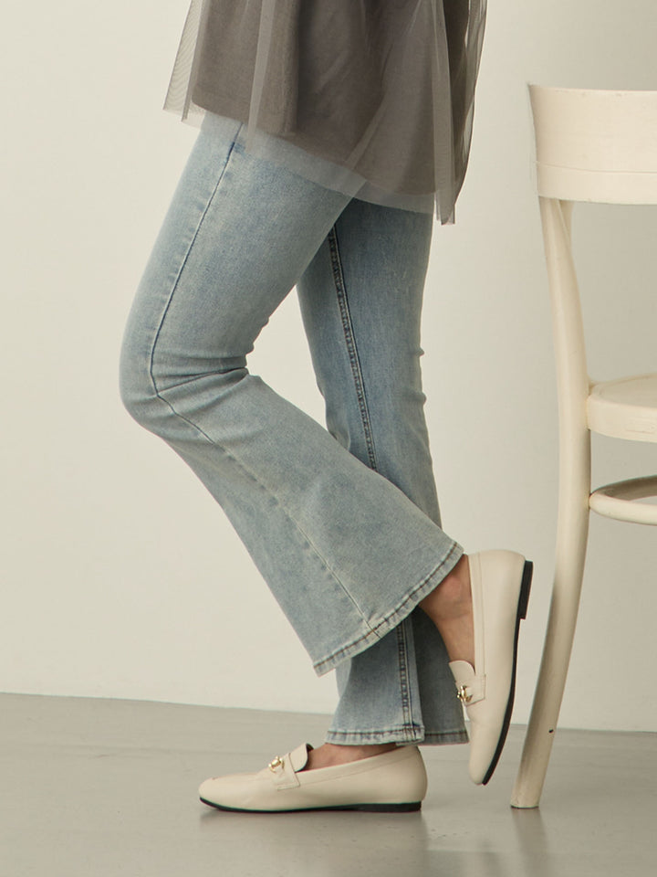 [Maternity/Postpartum] Stretch flare denim pants Light blue