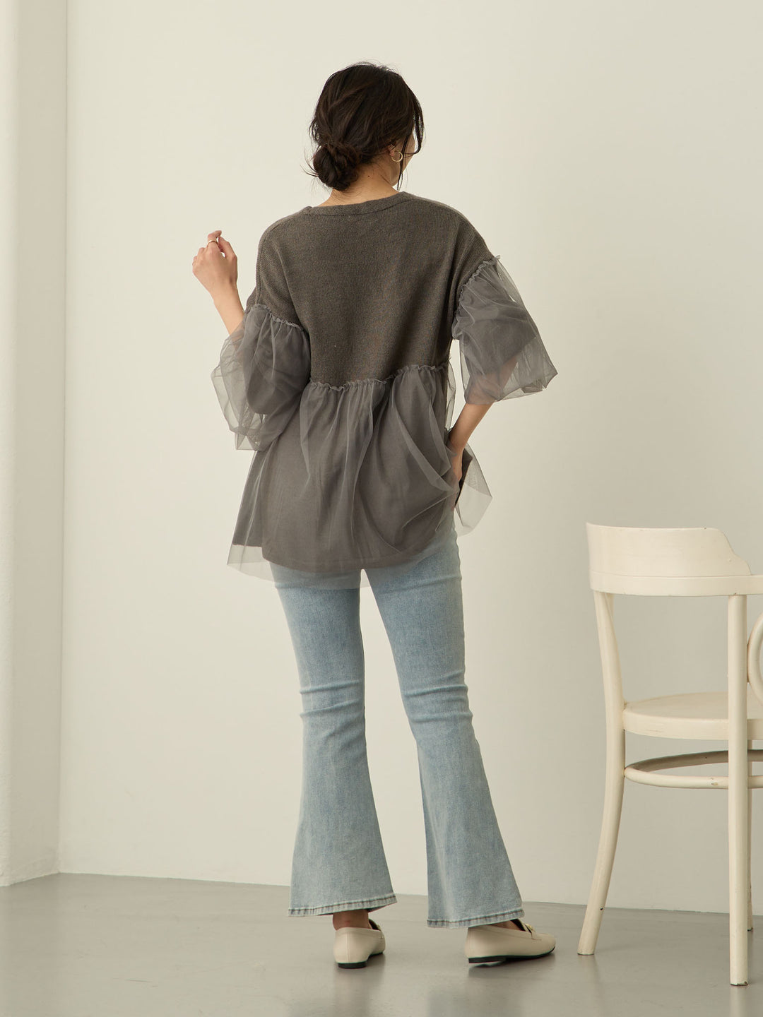 [Maternity/Postpartum] Stretch flare denim pants Light blue