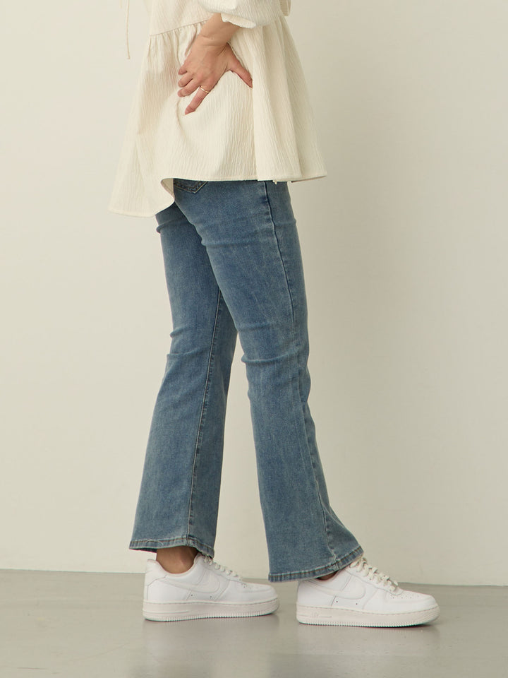 [Maternity/Postpartum] Stretch flare denim pants Blue