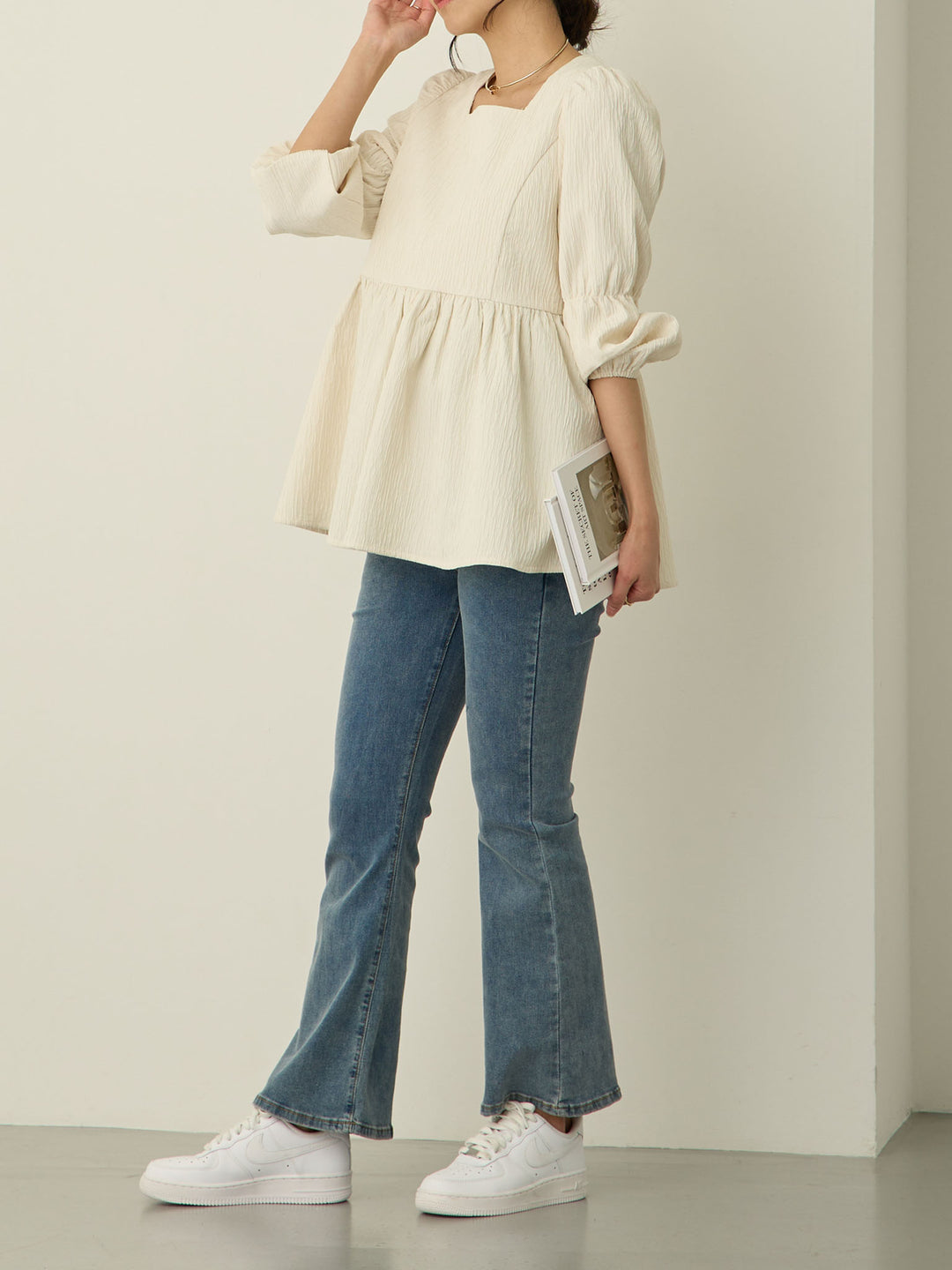 [Maternity/Postpartum] Stretch flare denim pants Blue