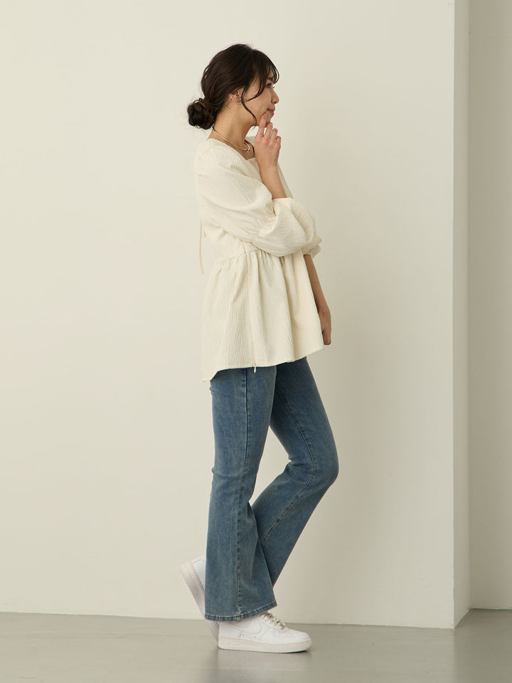 [Maternity/Postpartum] Stretch flare denim pants Blue