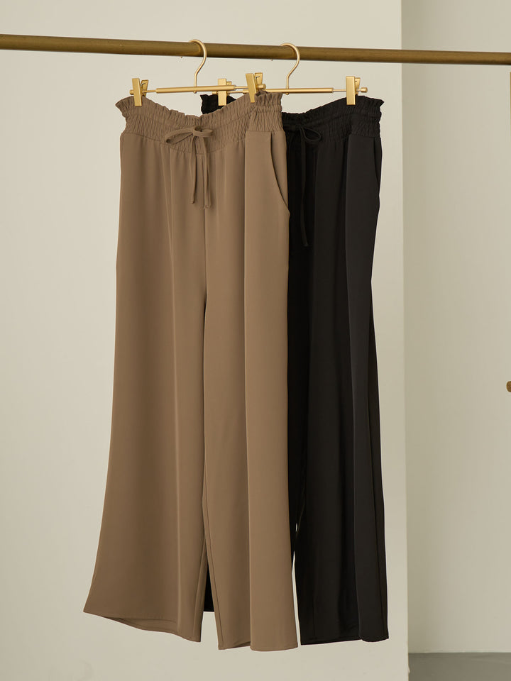 [Maternity/Postpartum] Waist shirred pants Brown