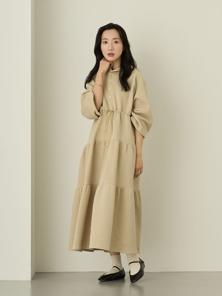 [Maternity/Nursing Wear] Quilted Parka Dress, Beige